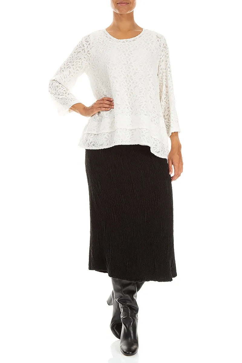Layered Off White Floral Texture Silk Blouse