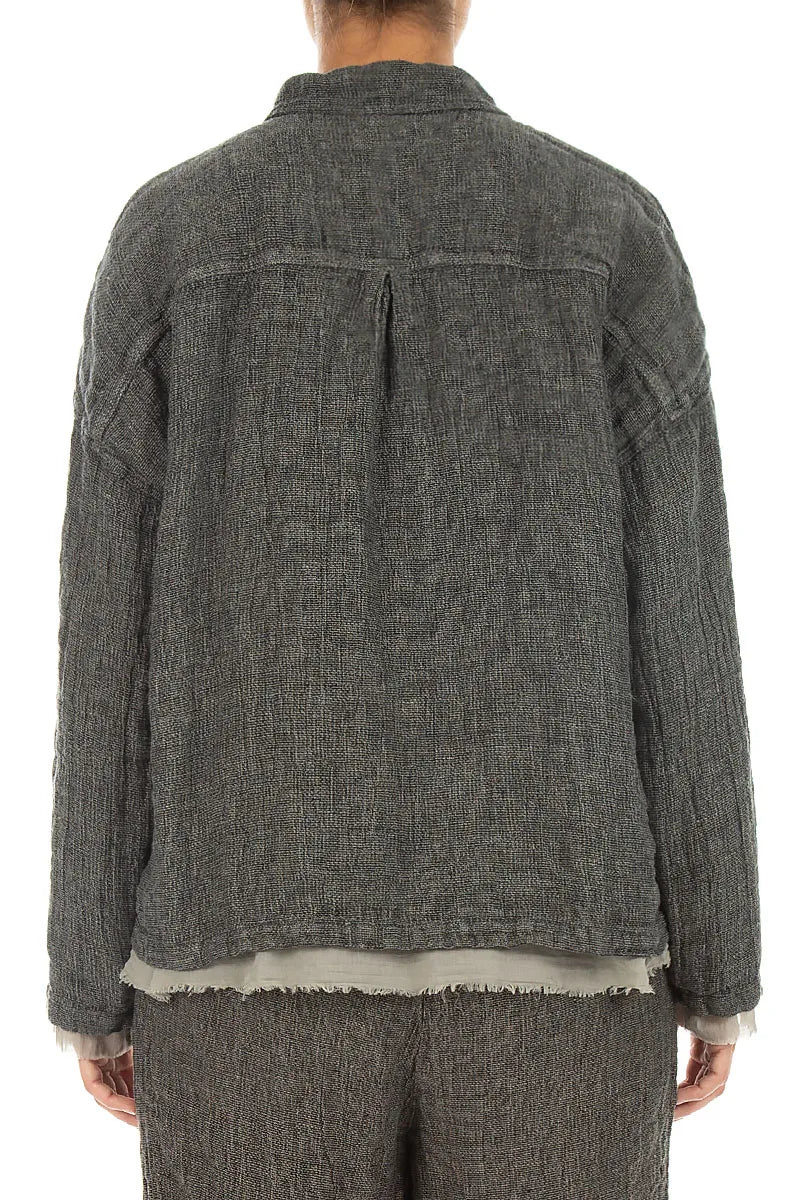 Layered Olive Grey Mélange Linen Shirt 2