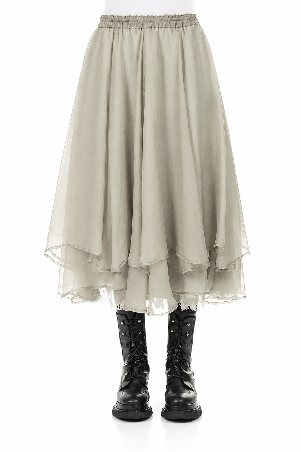 Layered Olive Grey Silk Chiffon Skirt 1