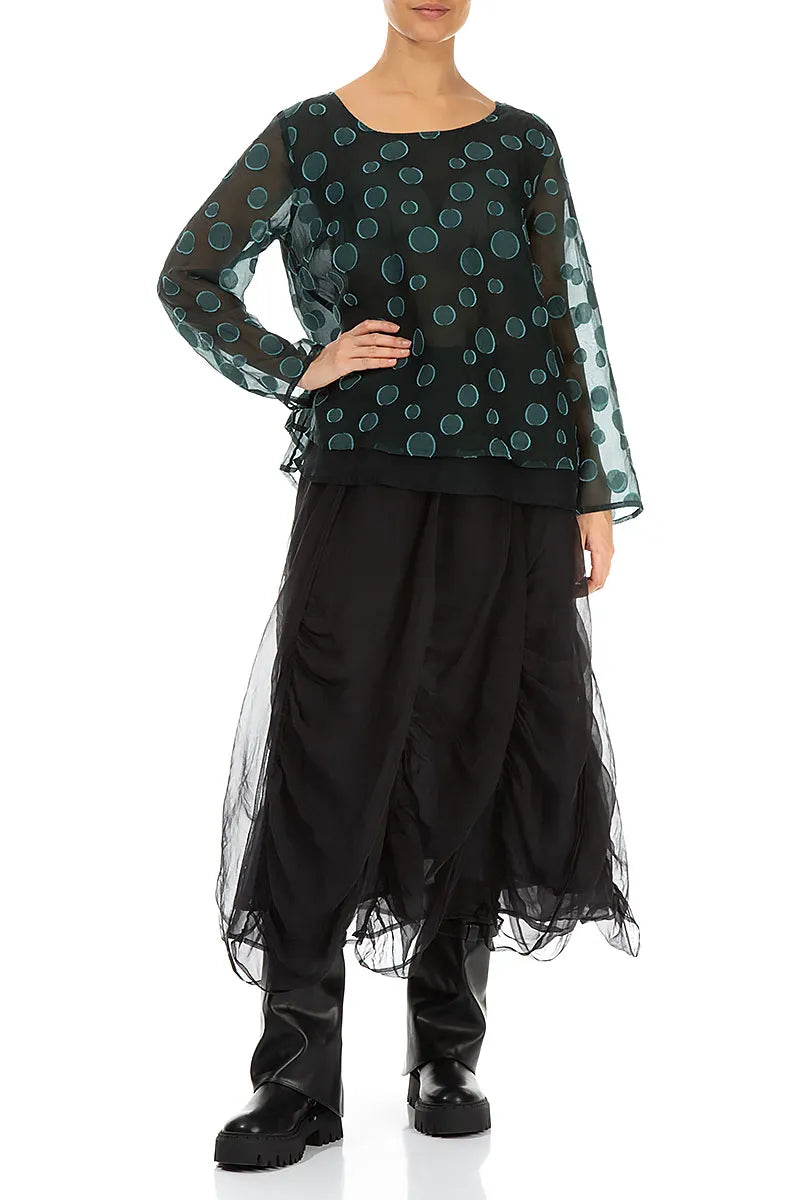 Layered Peacock Bubbles Silk Blouse 5