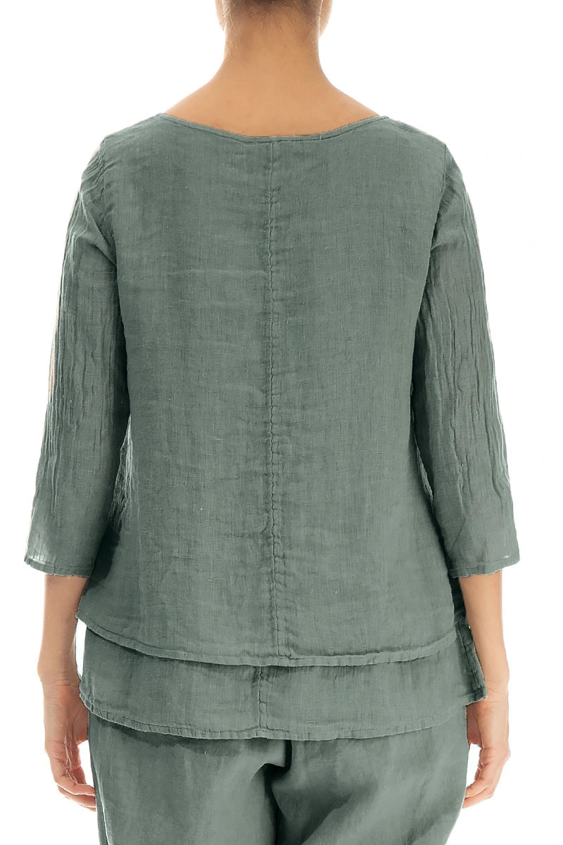 Layered Sage Gauze Linen Blouse 2