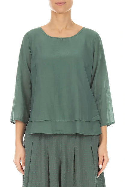 Chemisier superposé en soie et coton sauge