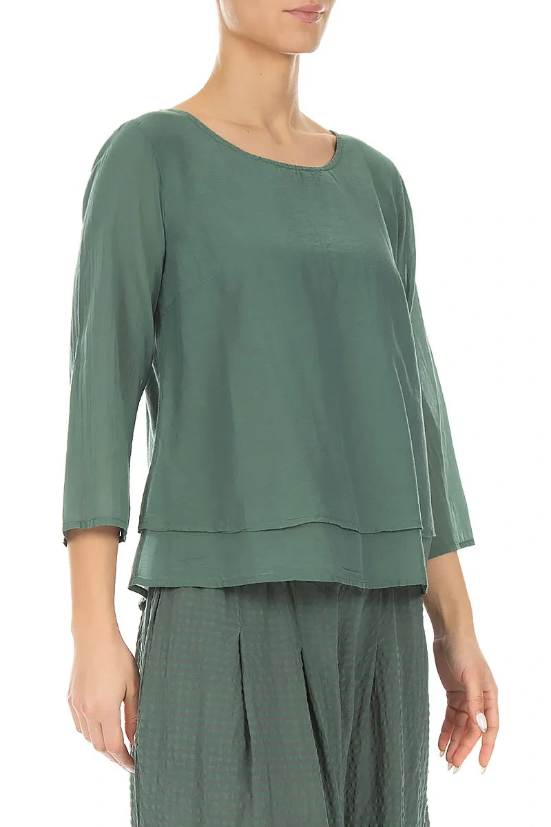 Chemisier superposé en soie et coton sauge