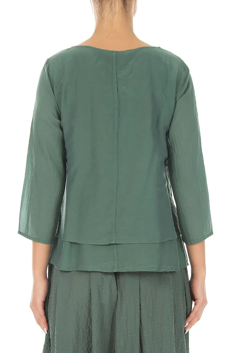 Chemisier superposé en soie et coton sauge