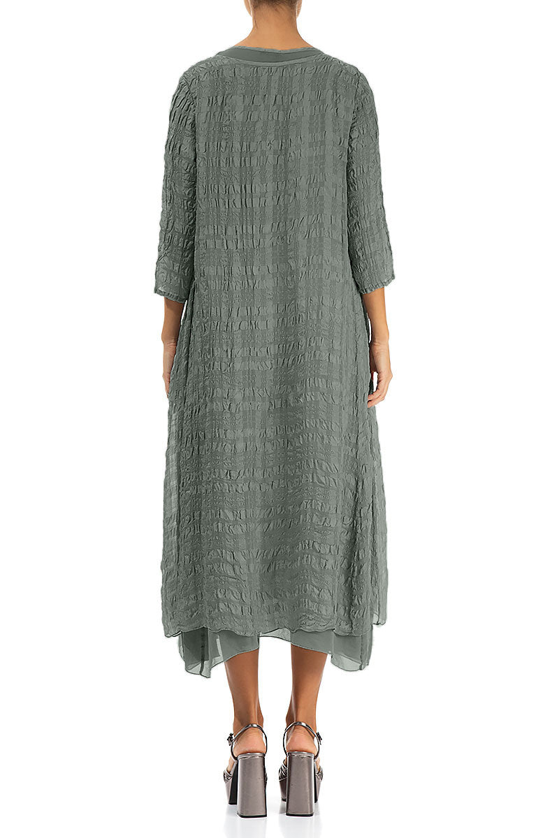 Layered Sage Textured Light Silk Dress 2