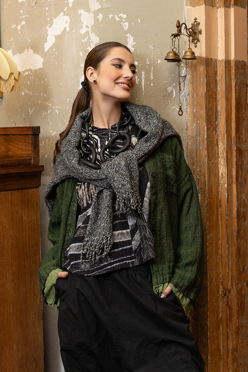 Layered Shamrock Green Mélange Linen Shirt