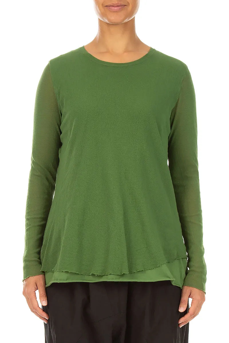 Layered Shamrock Green Mesh Cotton Top