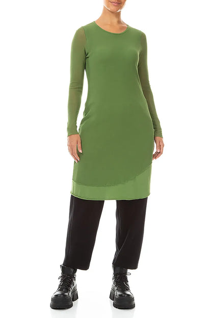 Layered Shamrock Green Mesh Cotton Tunic