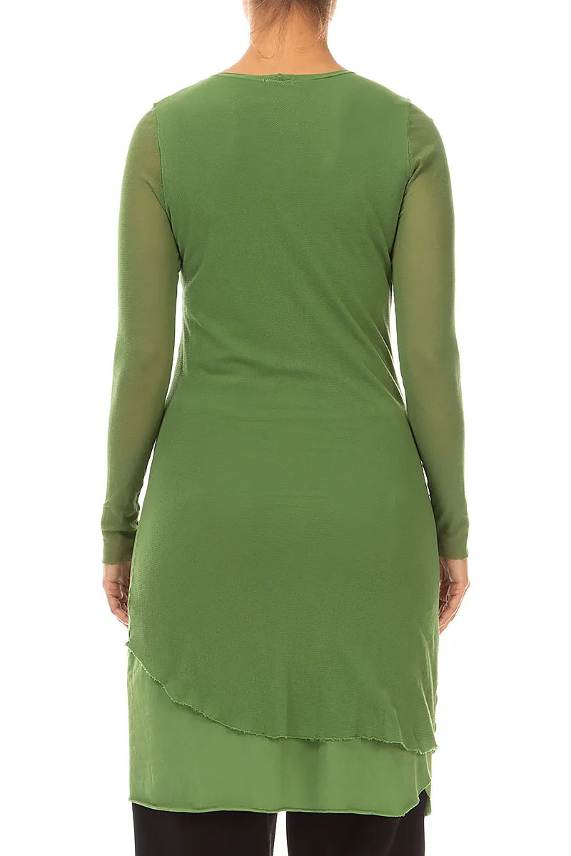 Layered Shamrock Green Mesh Cotton Tunic