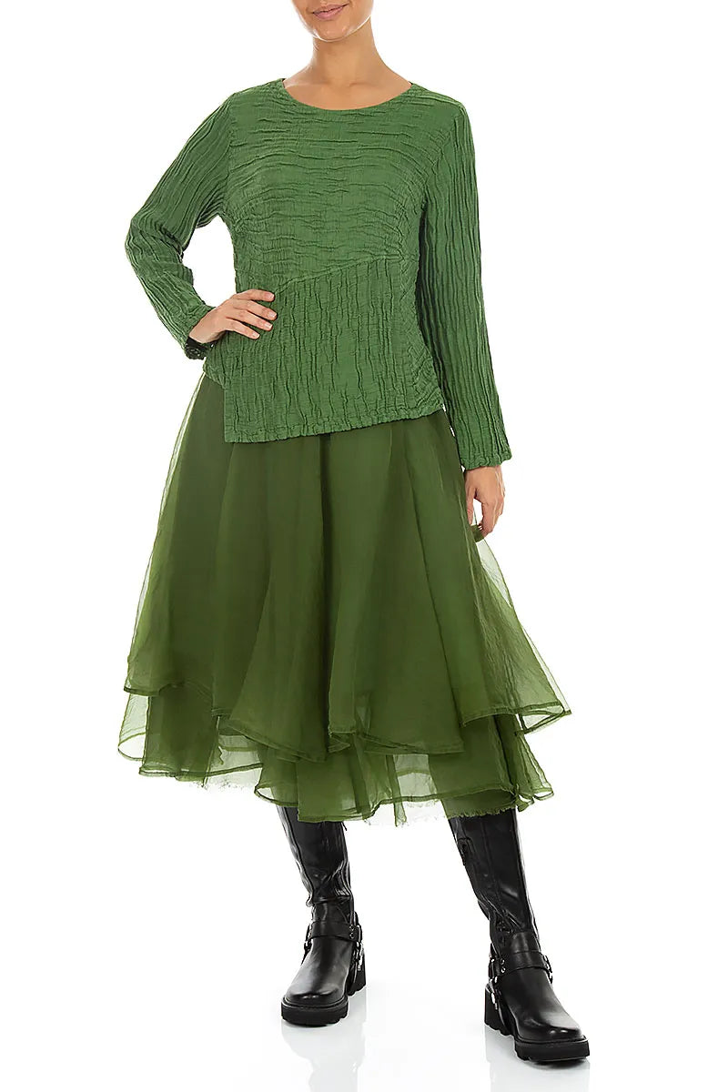 Layered Shamrock Green Silk Chiffon Skirt 4