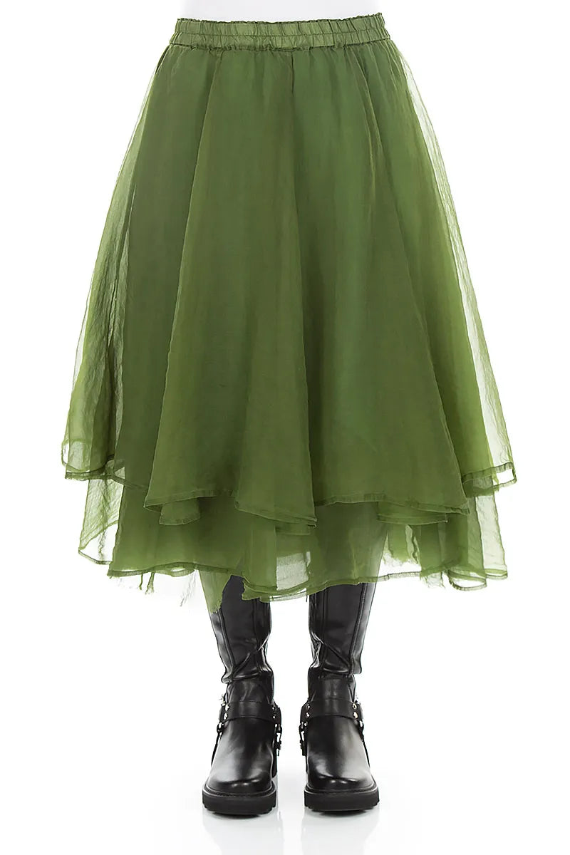 Layered Shamrock Green Silk Chiffon Skirt 1