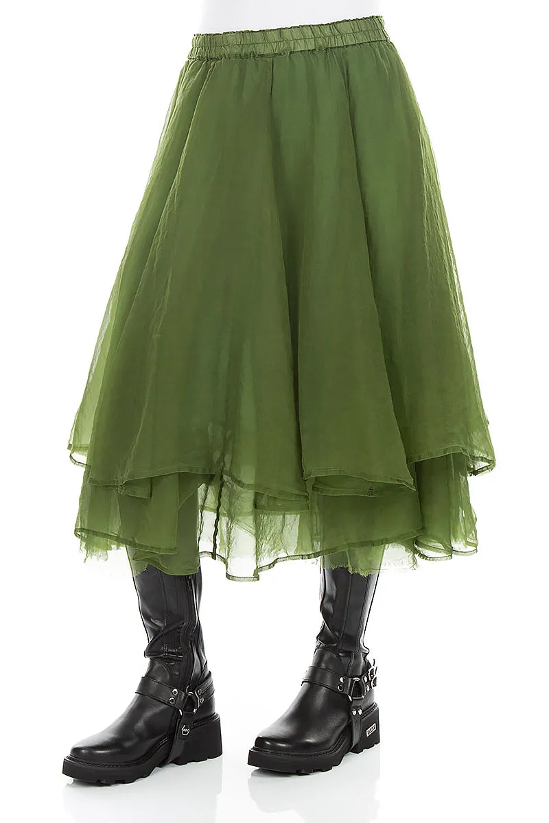Layered Shamrock Green Silk Chiffon Skirt 3