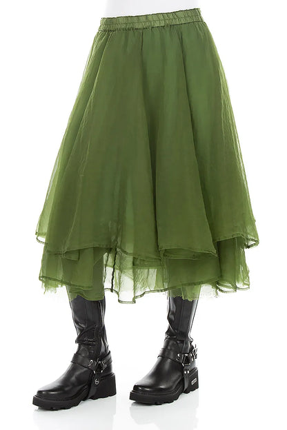 Layered Shamrock Green Silk Chiffon Skirt