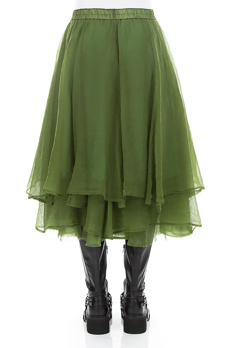 Layered Shamrock Green Silk Chiffon Skirt 2