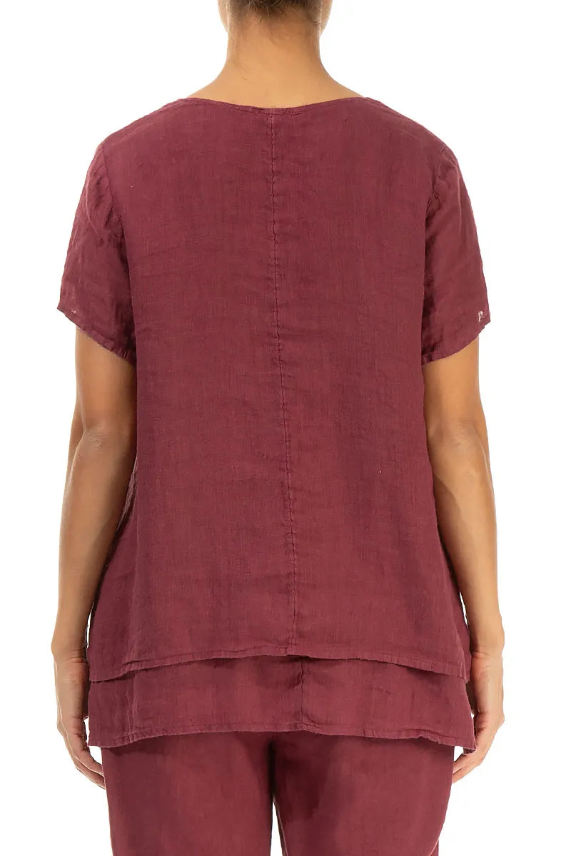 Layered Short Sleeves Antique Ruby Gauze Linen Blouse 2