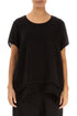 Layered Short Sleeves Black Gauze Linen Blouse 1