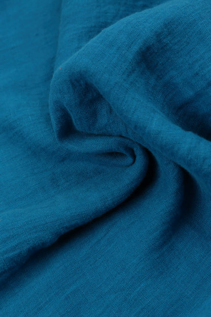 Layered Short Sleeves Cobalt Blue Gauze Linen Blouse 5