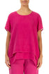 Layered Short Sleeves Fuchsia Gauze Linen Blouse 1