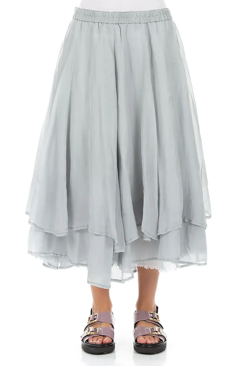 Layered Silver Grey Silk Cotton Skirt 1