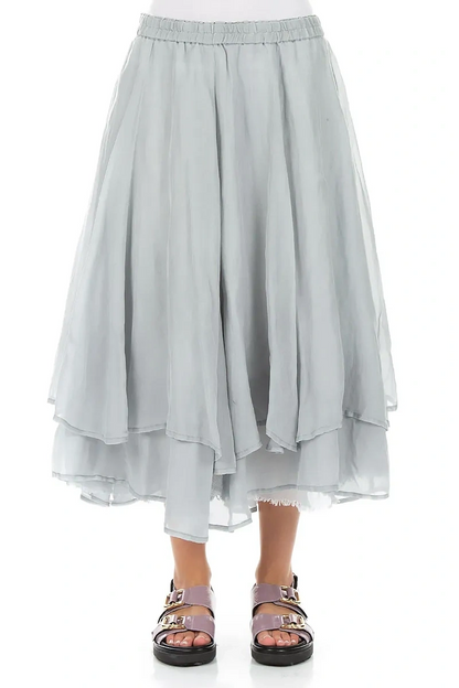 Layered Silver Grey Silk Cotton Skirt 1