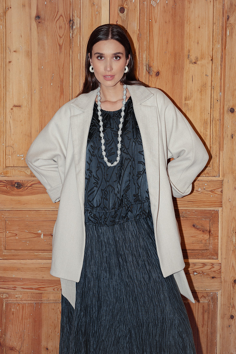 Layered Slate Devoré Feather Silk Blouse