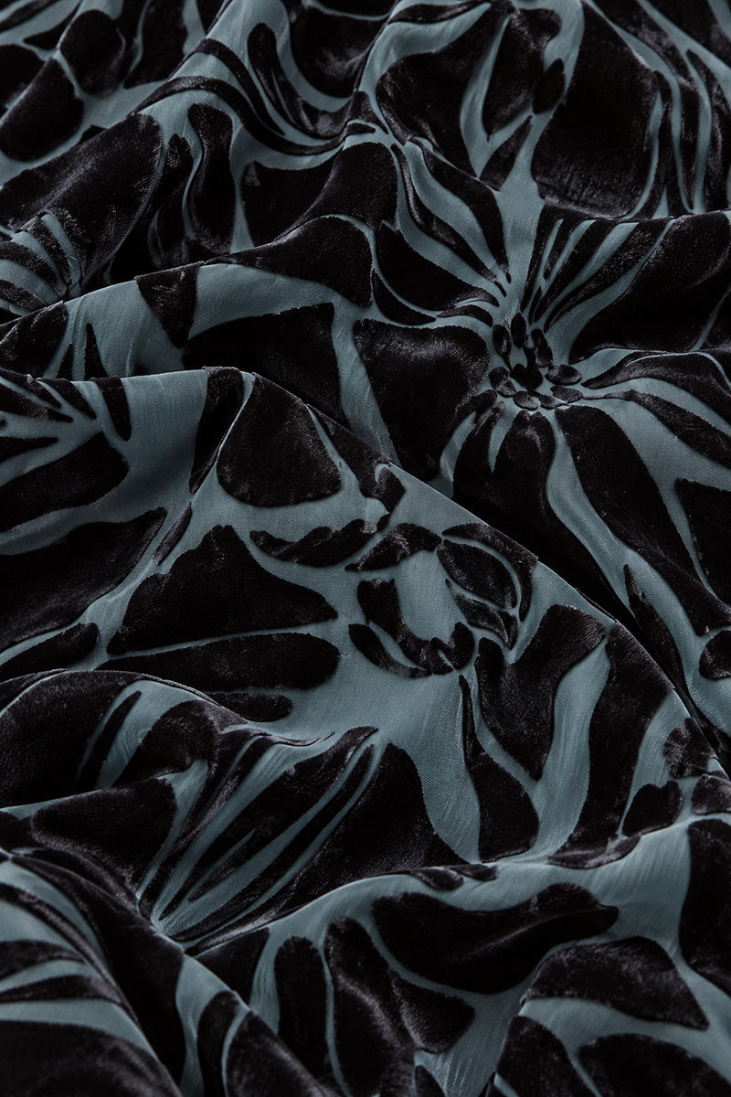 Layered Slate Floral Devoré Silk Velvet Dress