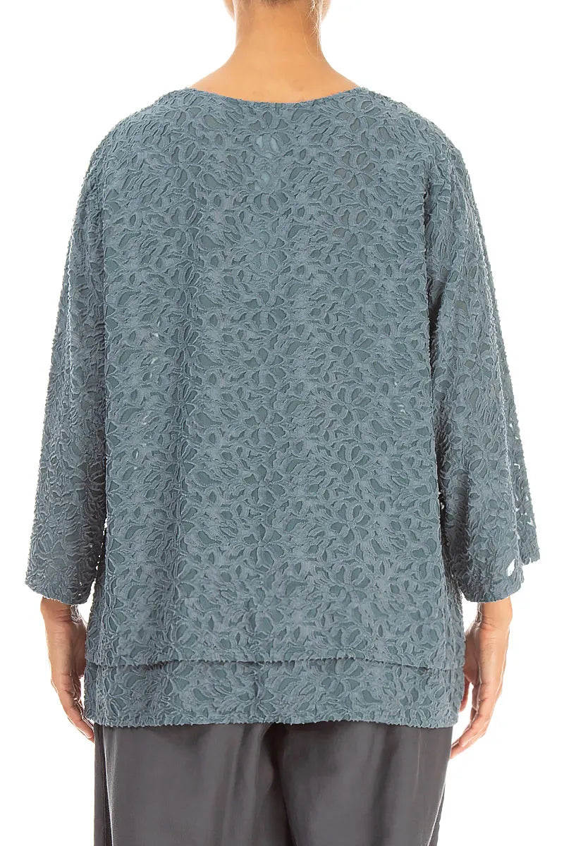 Layered Slate Floral Texture Silk Blouse 2