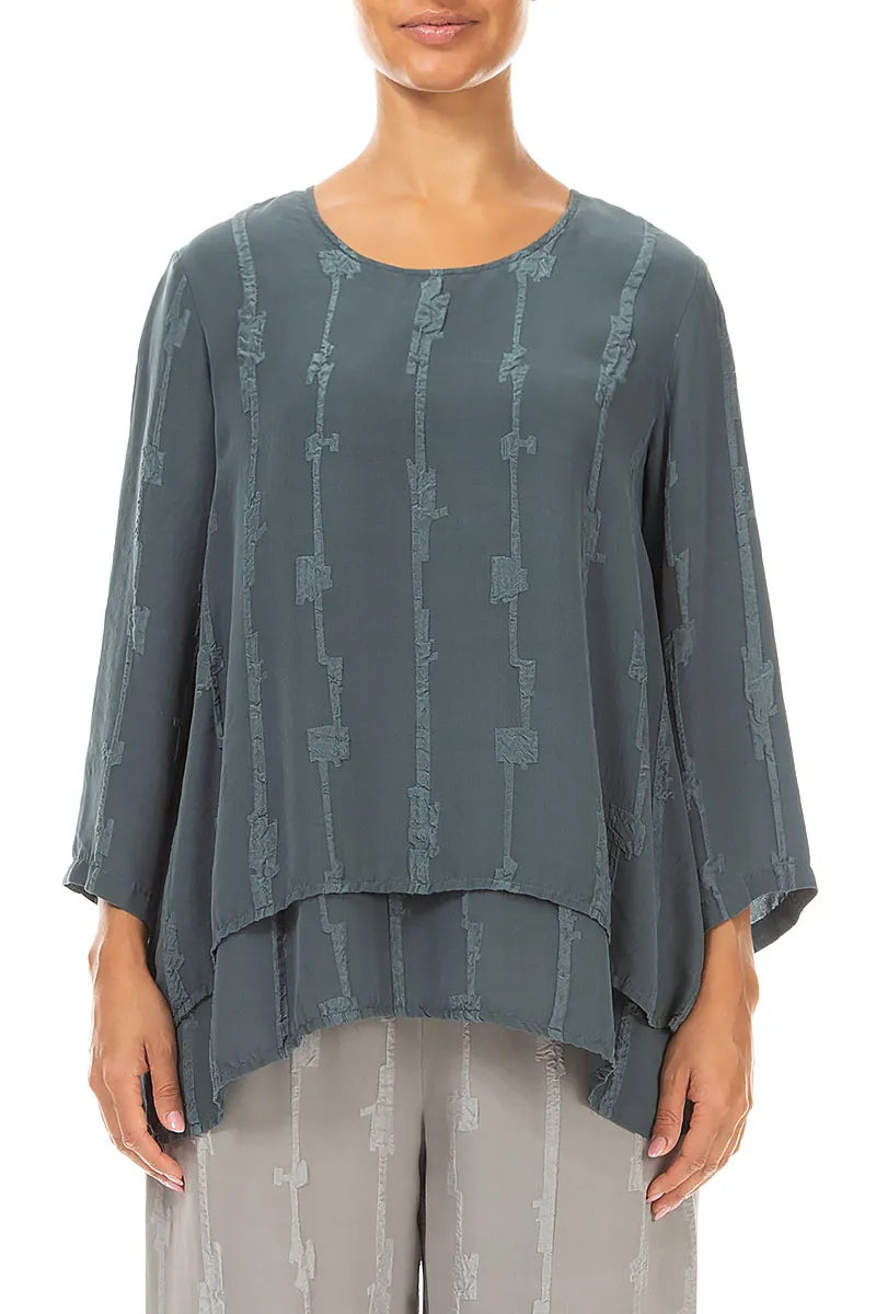 Layered Slate Raised Textured Silk Blouse 1