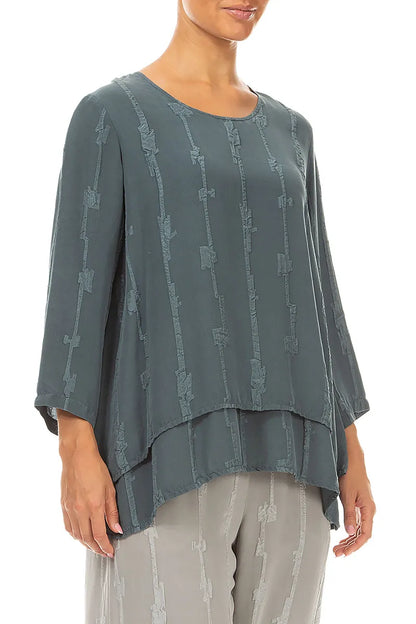 Layered Slate Raised Textured Silk Blouse 3