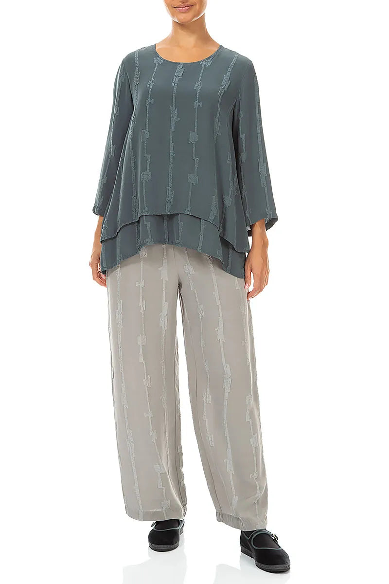 Layered Slate Raised Textured Silk Blouse 4