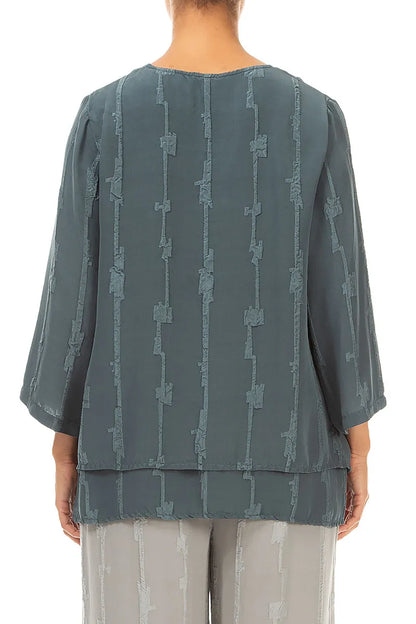 Layered Slate Raised Textured Silk Blouse 2