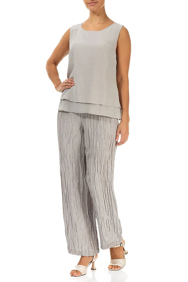 Layered Sleeveless Beige Silk Cotton Top 4