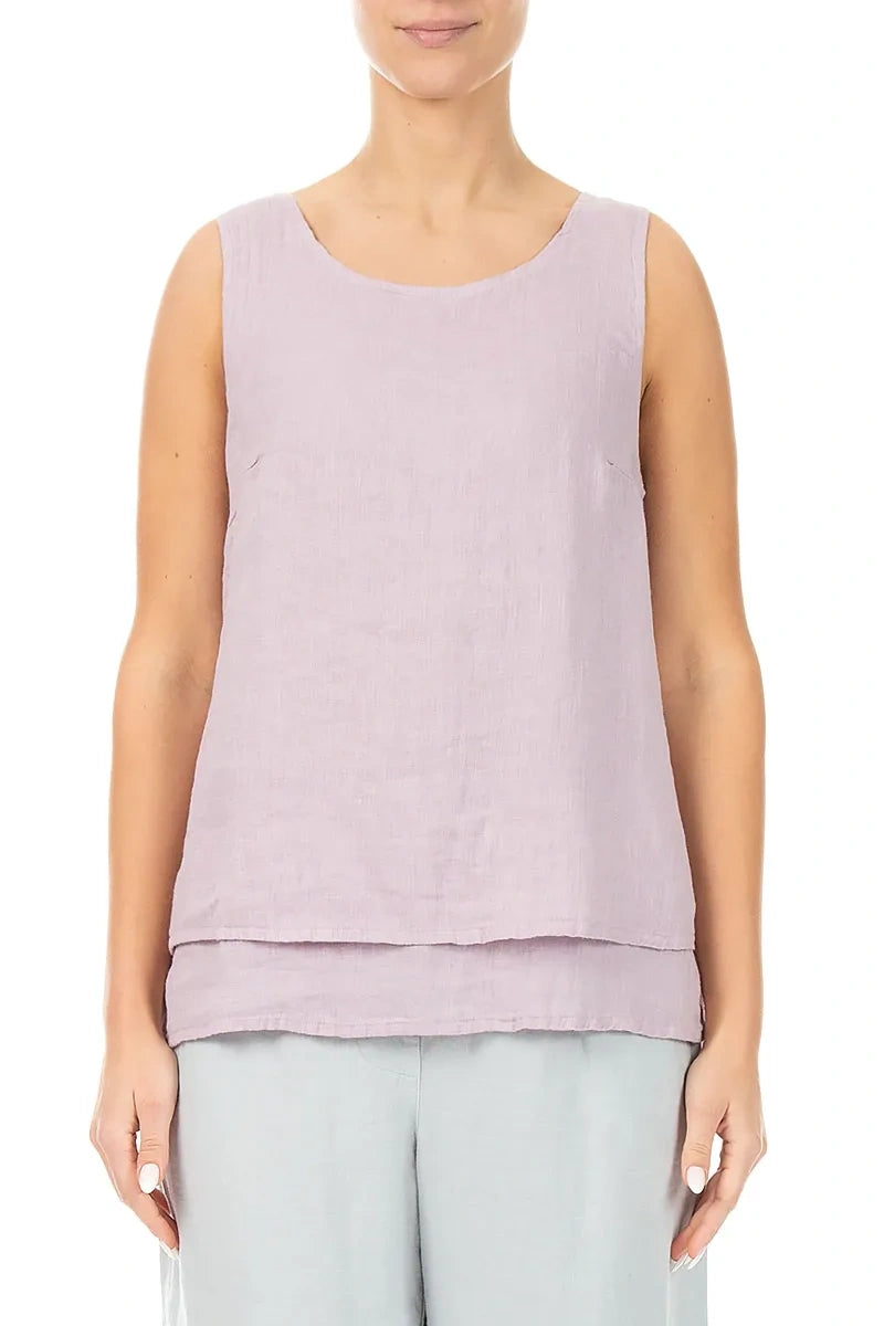Layered Sleeveless Lilac Gauze Linen Top