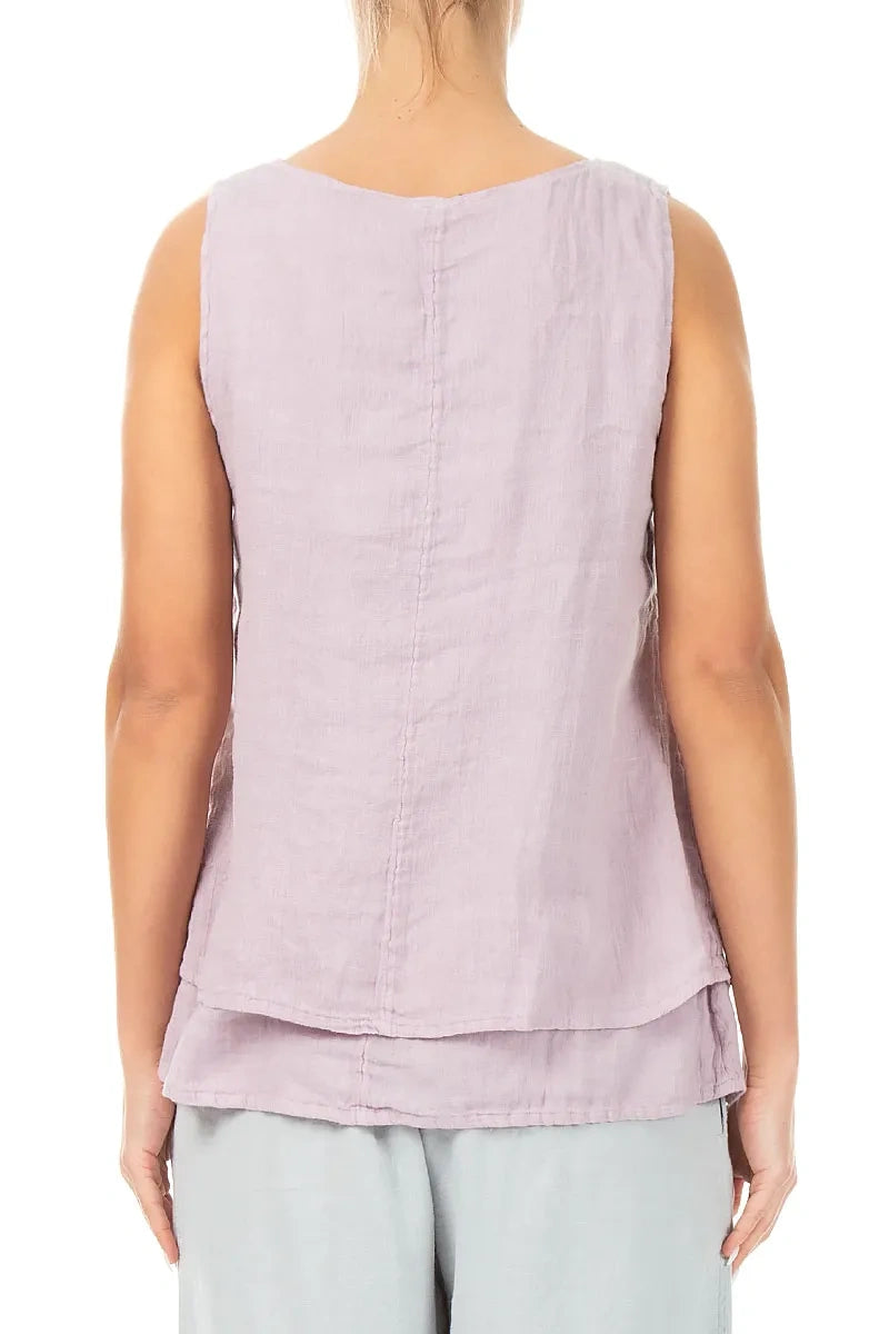 Layered Sleeveless Lilac Gauze Linen Top