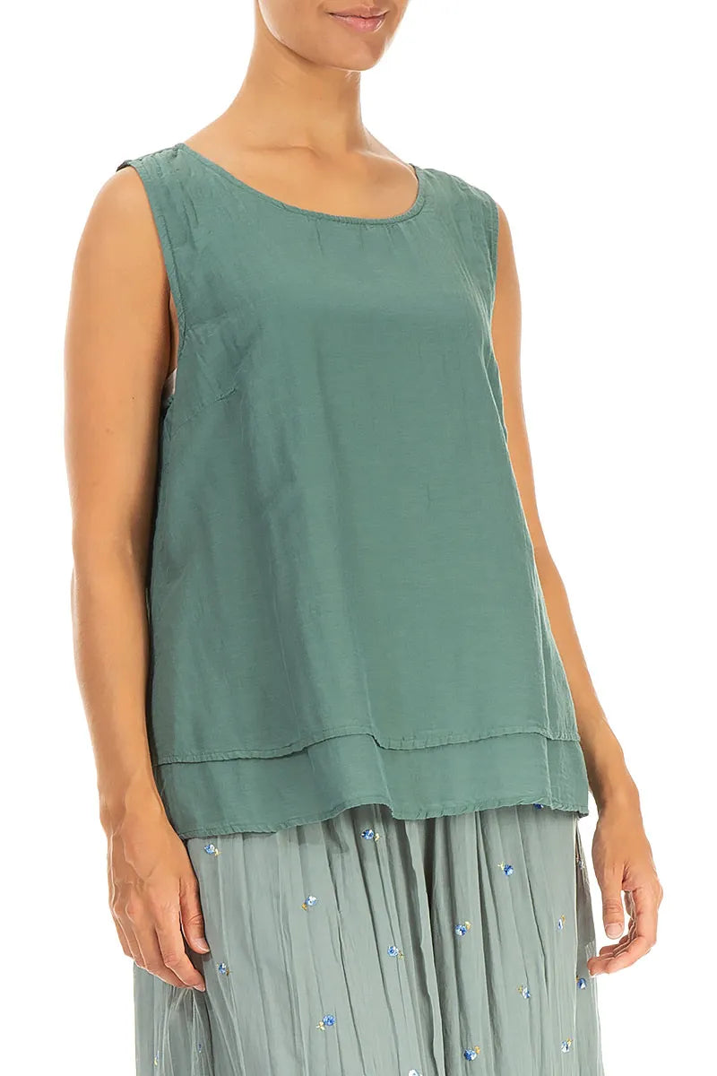 Layered Sleeveless Sage Silk Cotton Top 3