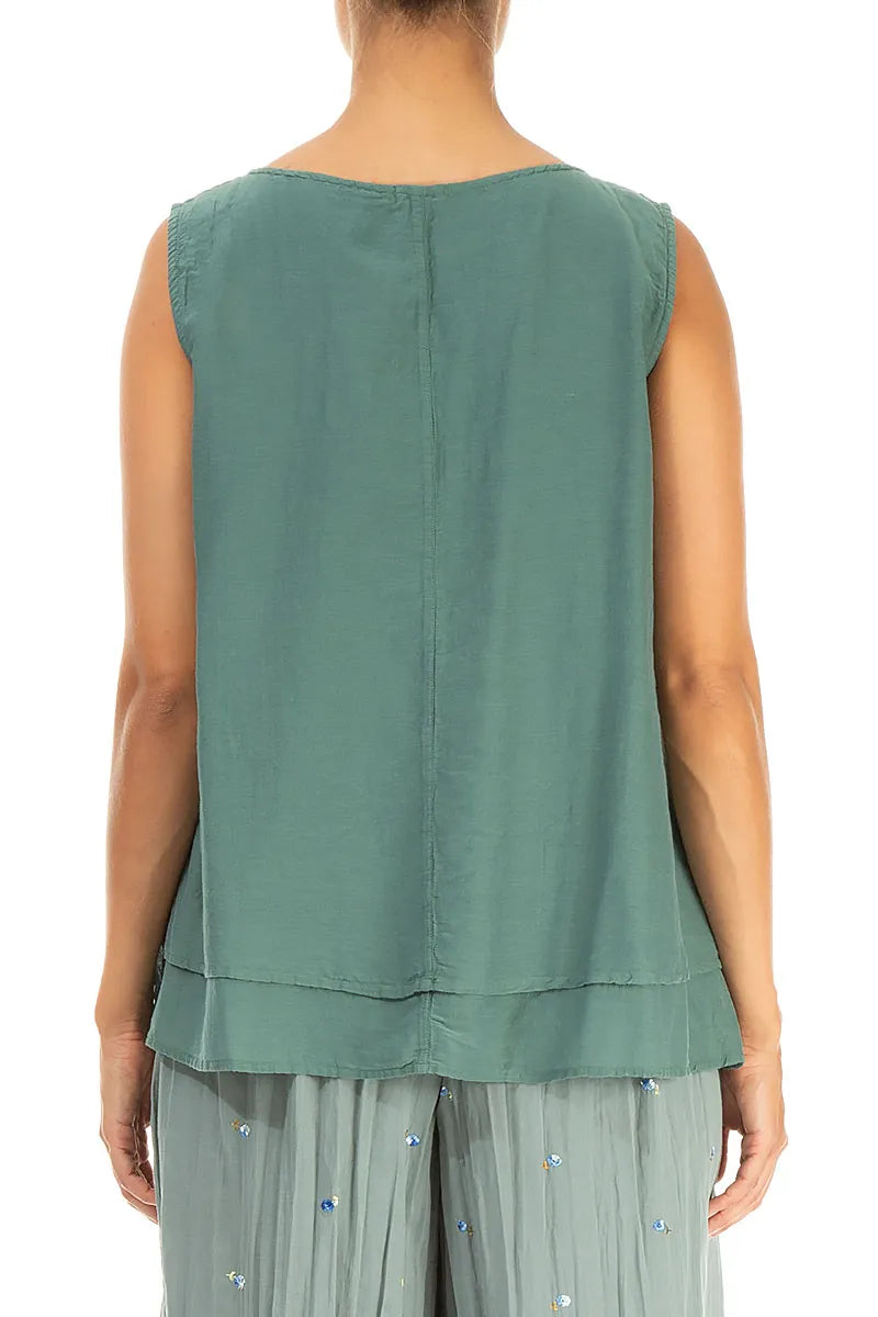 Layered Sleeveless Sage Silk Cotton Top 2