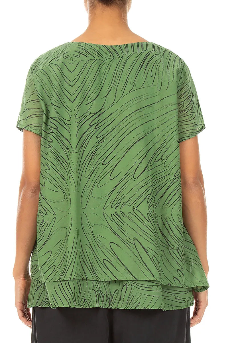 Layered Spring Green Feathers Silk Cotton Blouse 2