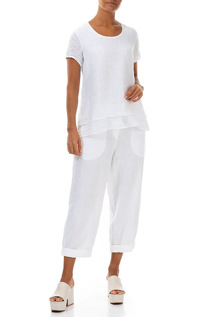 Layered White Gauze Linen Blouse