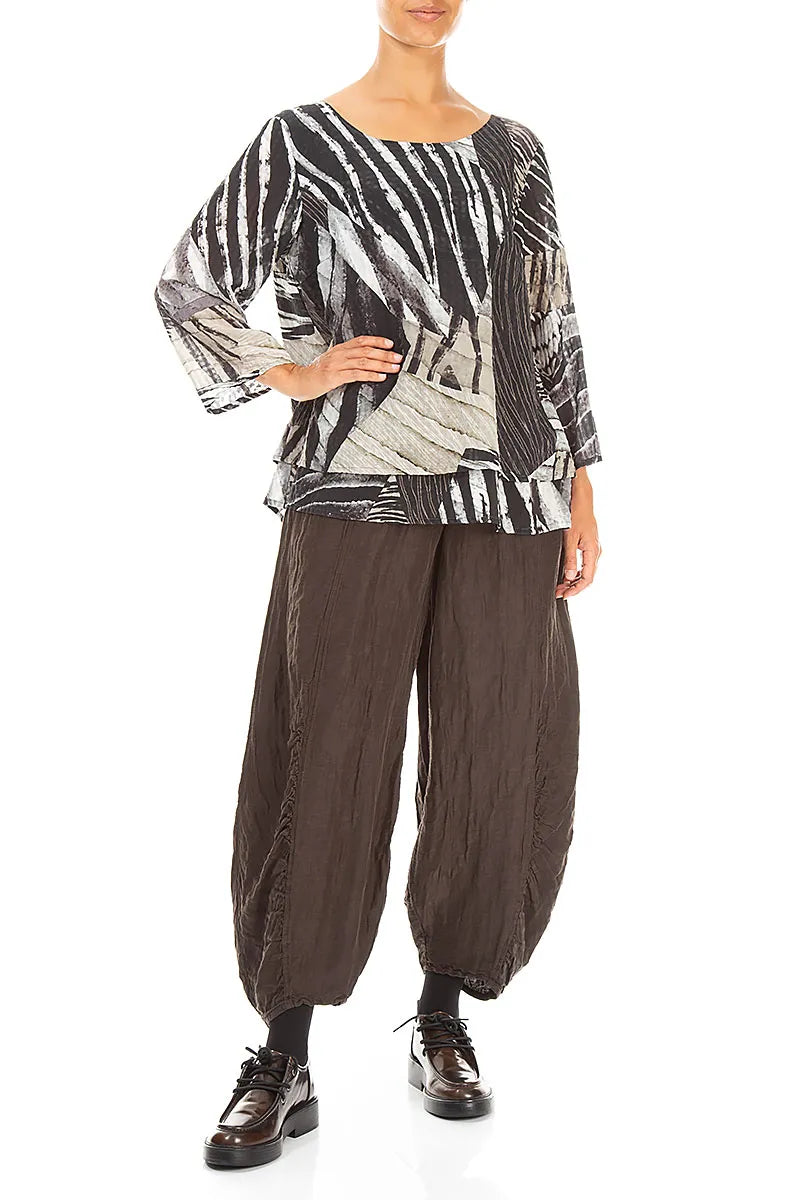 Strukturierte Bluse aus Wild Ink-Seide mit mehreren Lagen