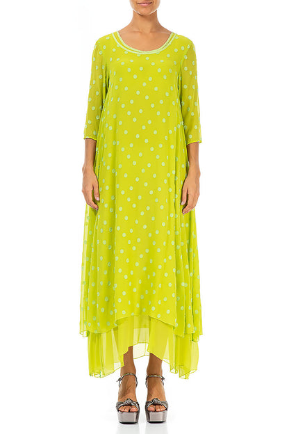 Lime Dotty Silk Maxi Dress 1