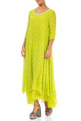 Lime Dotty Silk Maxi Dress 3