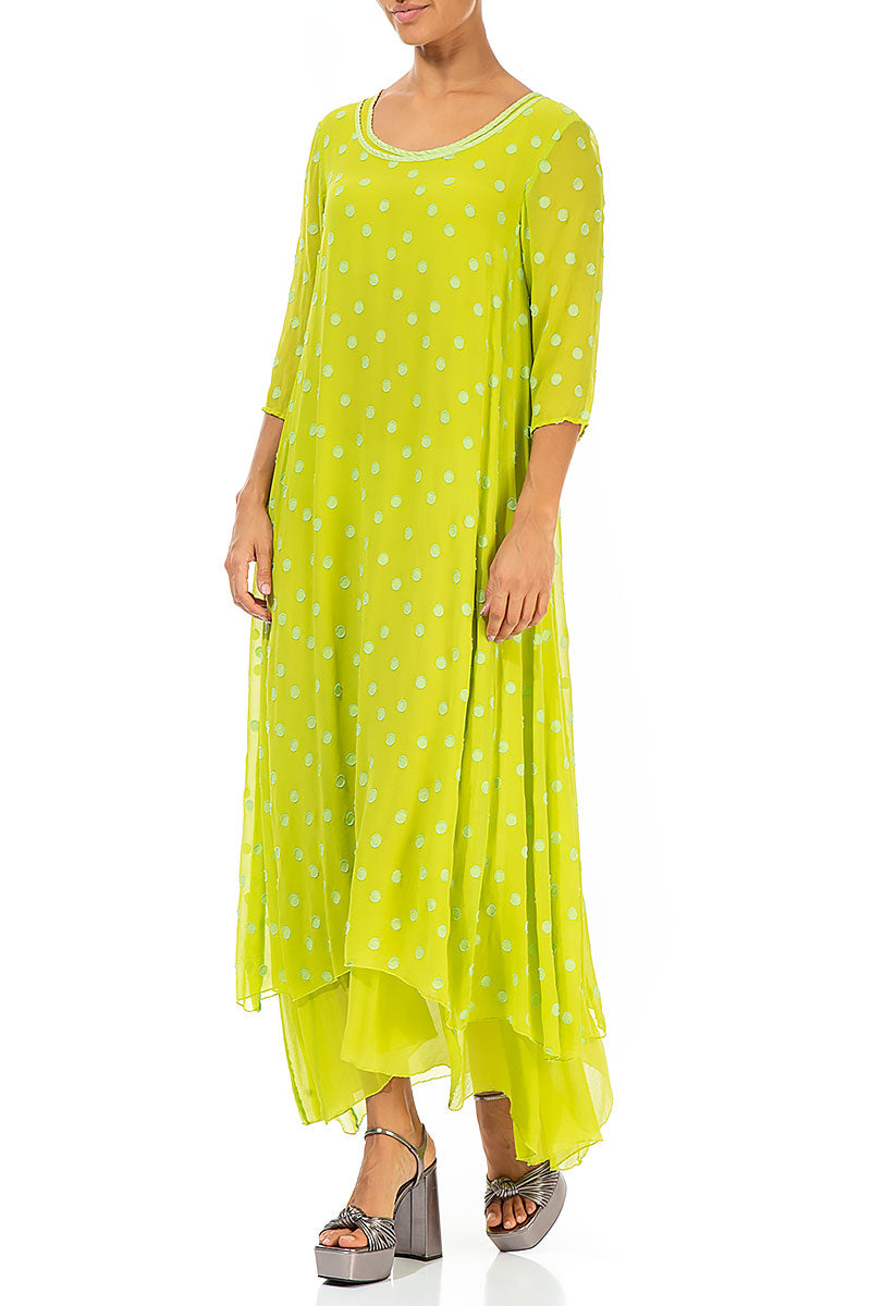 Lime Dotty Silk Maxi Dress 3