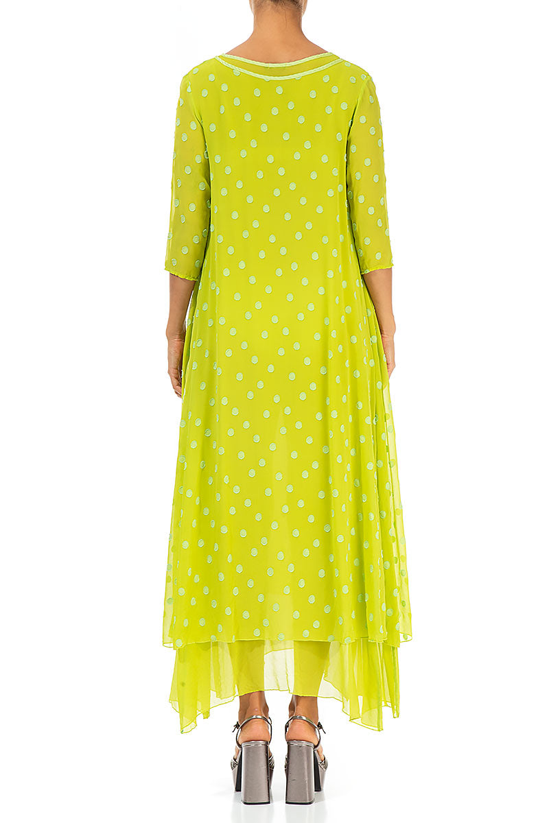 Lime Dotty Silk Maxi Dress 2