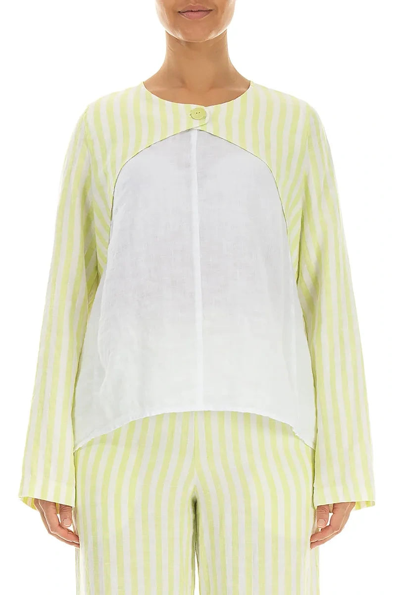Lime Striped Linen Overlay Jacket 1