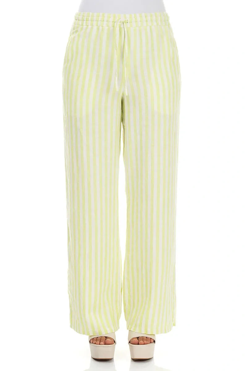 Lime Striped Linen Trousers