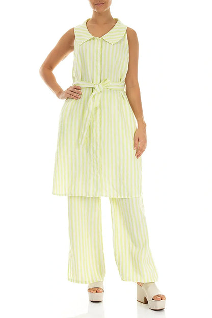 Lime Striped Linen Trousers