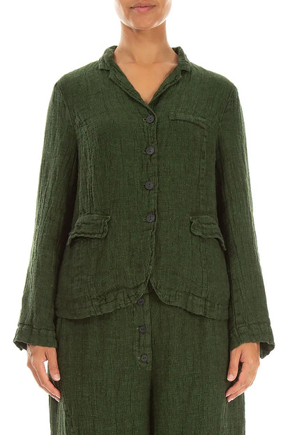 Lined Shamrock Green Mélange Linen Jacket 1