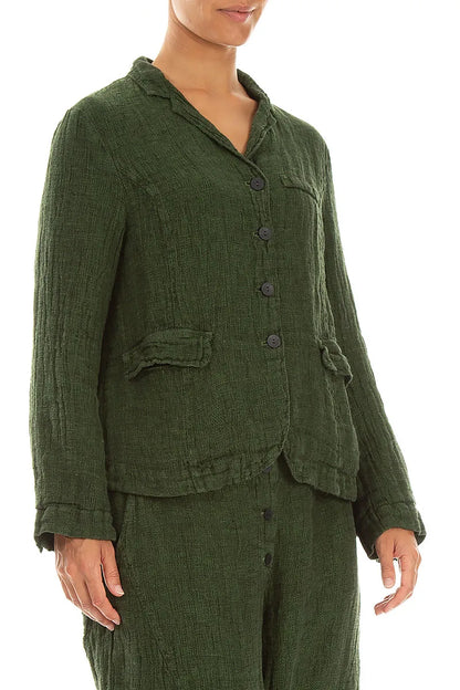 Lined Shamrock Green Mélange Linen Jacket 3
