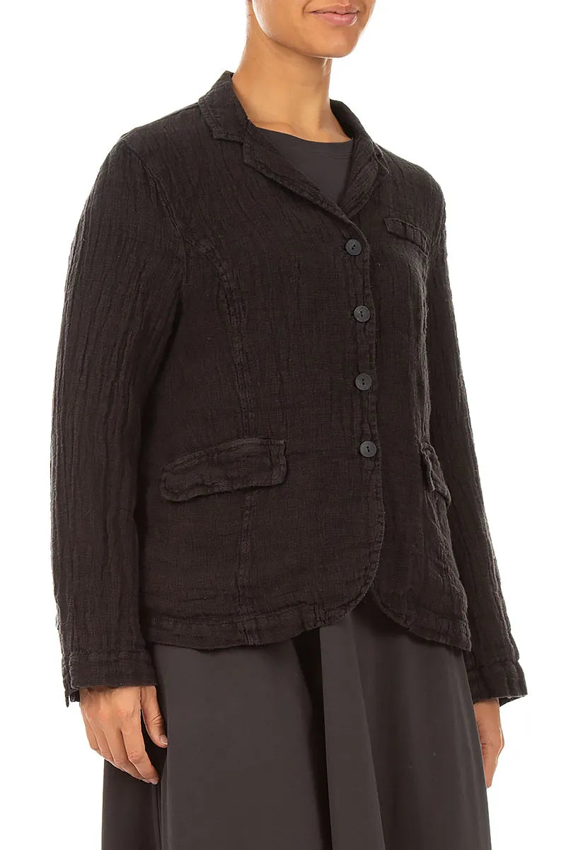 Lined Truffle Brown Mélange Linen Jacket
