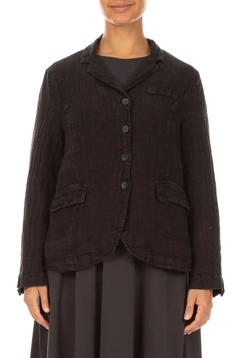 Lined Truffle Brown Mélange Linen Jacket